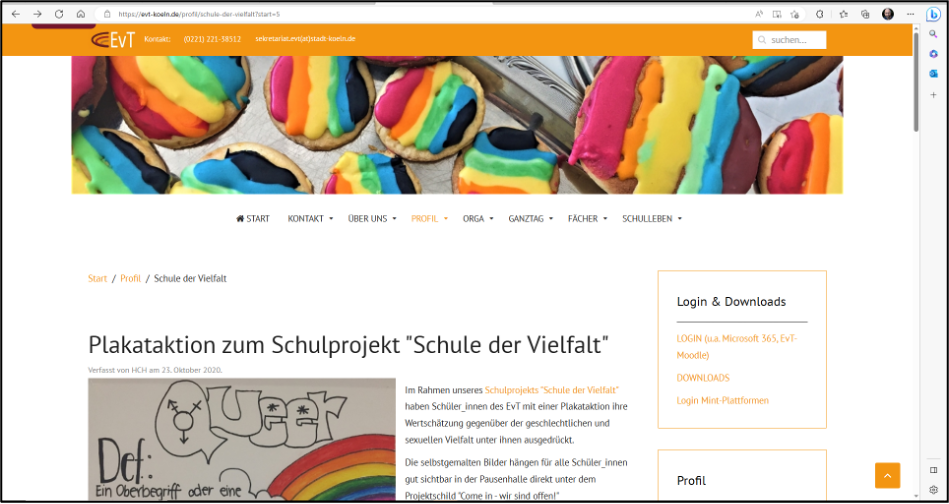 Droste Pad - Das Bild zeigt die Website des Elisabeth-von-Thüringen-Gymnasiums in Köln